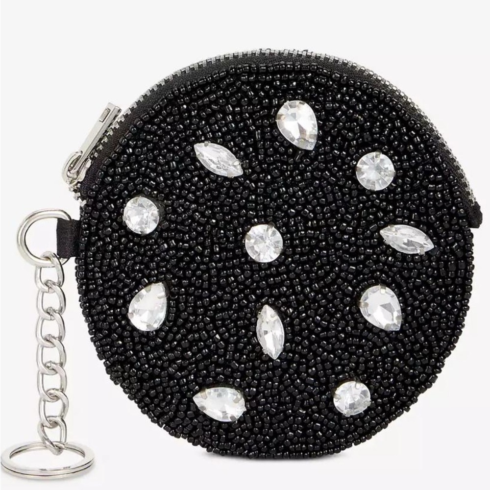 Elegant Black Beaded Coin purse with Crystal Accents
